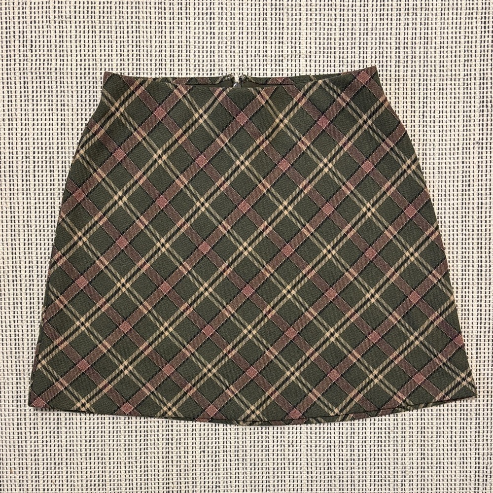 Aritzia Wilfred Plaid A-Line Mini Skirt - Green and Pink - wool blend